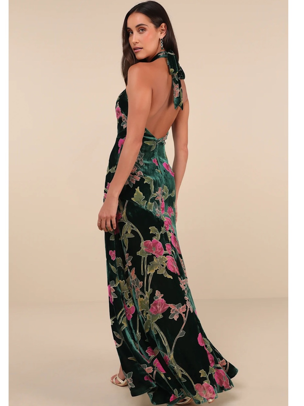 Lulus Flawlessly Gorgeous Green Burnout Floral Halter Velvet Maxi Dress Event S - Picture 2 of 15